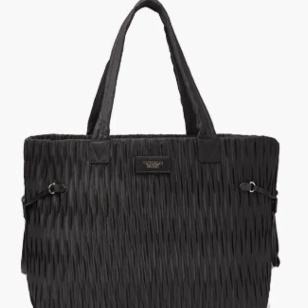Victoria's‎ Secret Black Ruched Pleated Nylon Tote Bag Womens Large Excellent